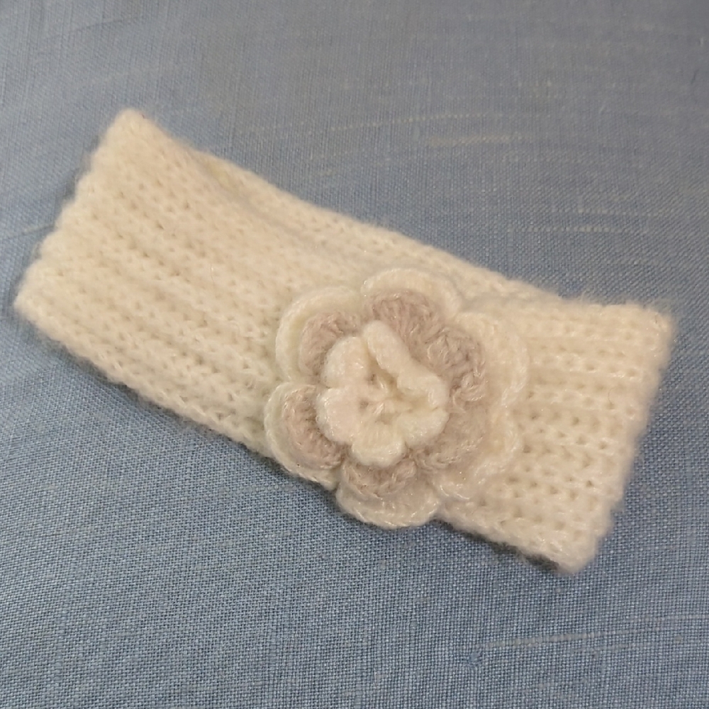 Cream Knit Headband with Flower Accent